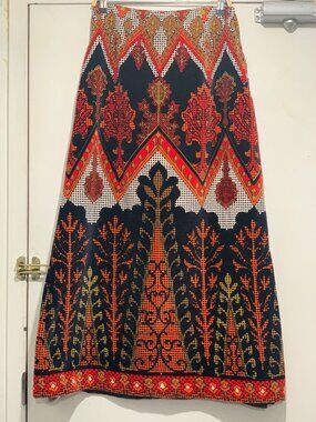 VINTAGE MARISSA VELVET MULTICOLOR PRINT MAXI SKIRTS SIZE 30